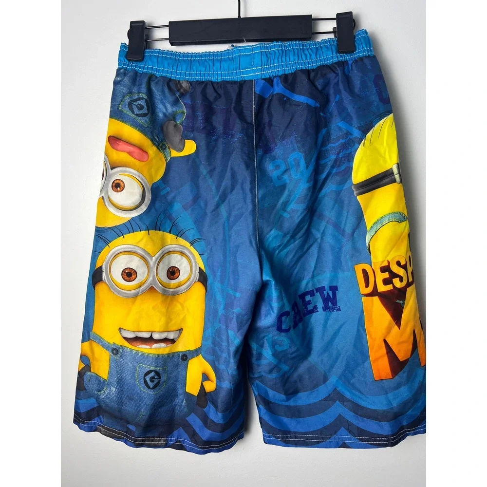 Despicable Me Swim Trunks Boys 10/12 Blue Minions Board Shorts Mesh Lined Gru
